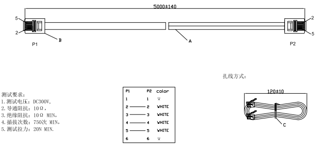 6P4C RJ11 플러그가 하얀 전화 플랫 케이블 26AWG*4C를 메웁니다